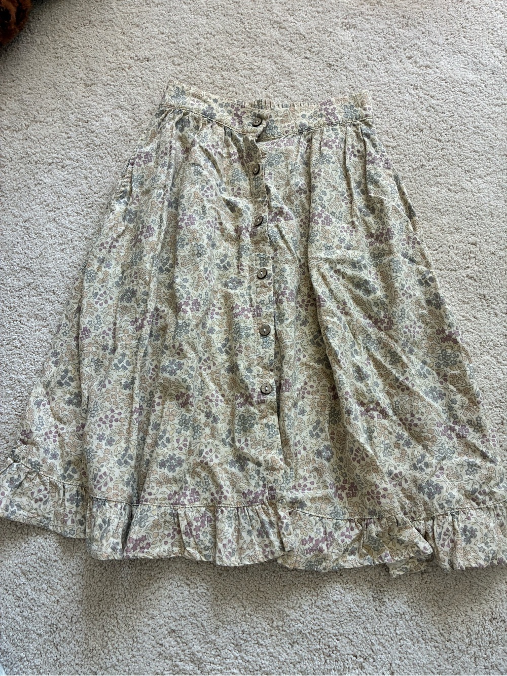 Rylee + Cru Cream Floral Button-Front Skirt with Sage and Mauve Accents